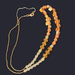 Vintage amber carnelian necklace long beaded hippie bohemian chic